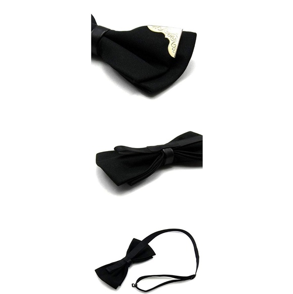 Mens Satin Metal Tipped Pre Tied Bow tie Black - Picture 4 of 4